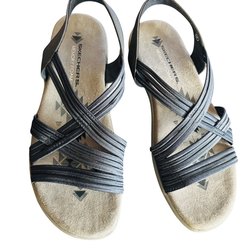 Skechers Womens Memory Foam Strappy Slingback Sandals Black Size 8